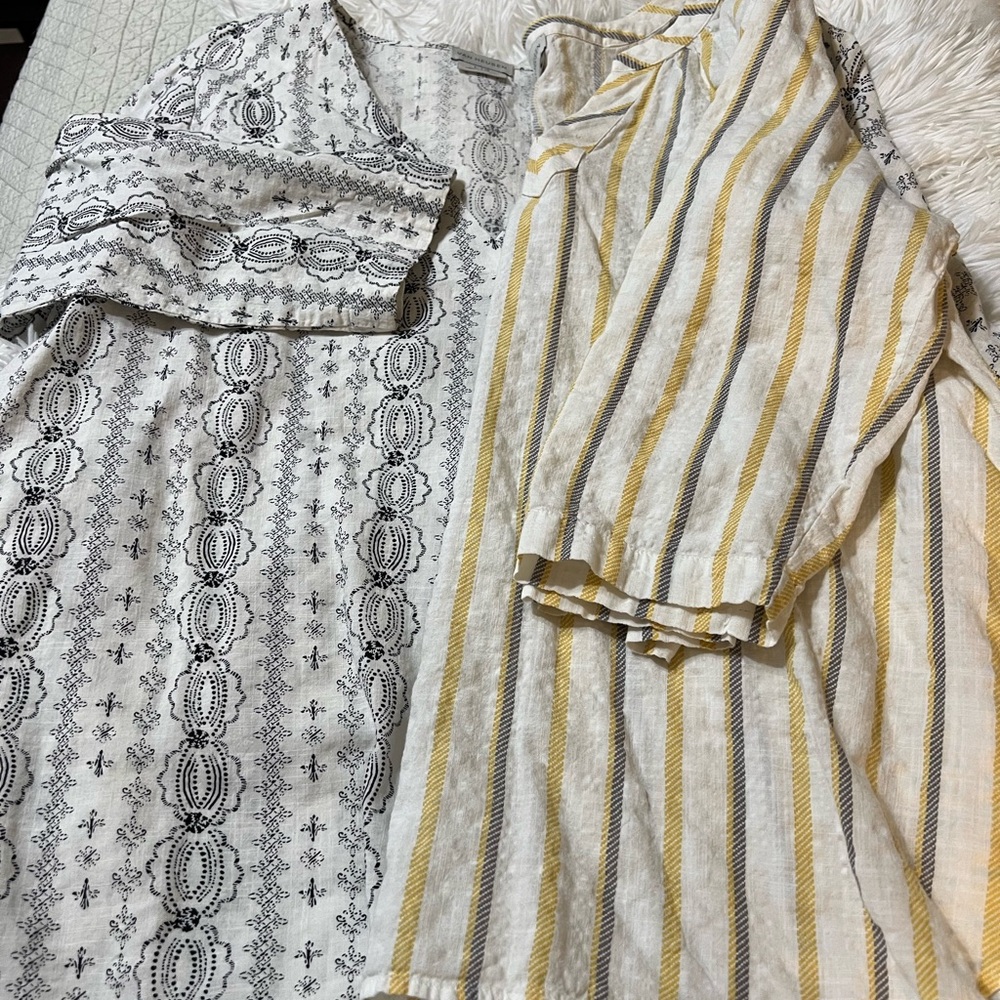 Van Heusen Short Sleeve Mandarin Collar Yellow and Gray Tunic